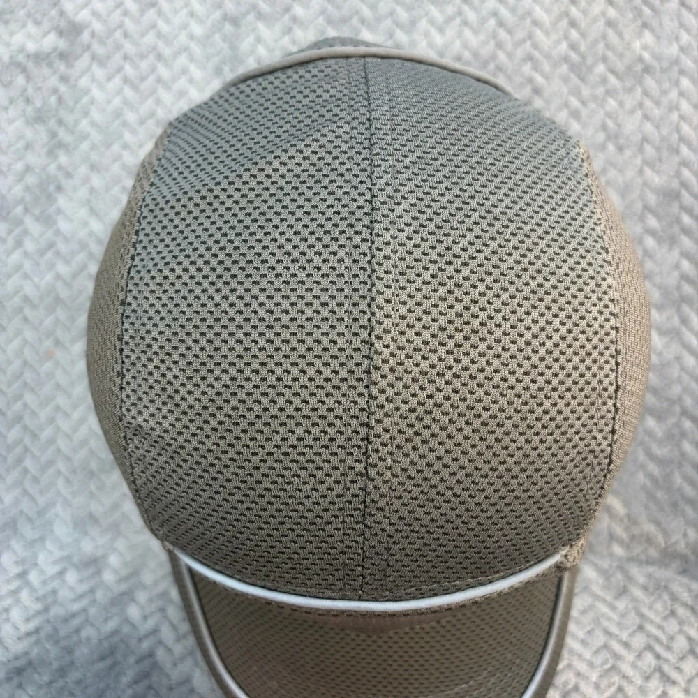 Grey Mesh 5 Panel Running Hat Reflective Piping Adjustable Strap Athletic Cap